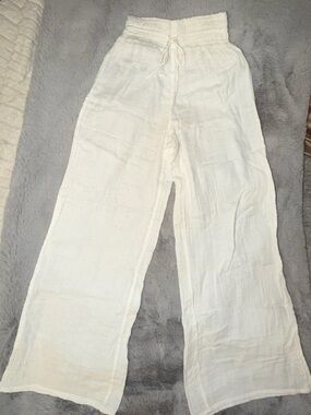 Abercrombie & Fitch linen Lightweight White Gauze Wide-Leg Drawstring Pants